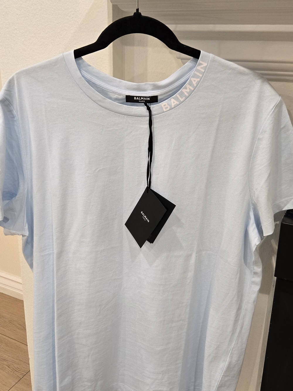 Brand New Balmain Men's Logo Light BlueBalmain Light Blue Crew Neck Logo T-Shirt